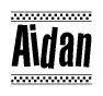 The image contains the text Aidan in a bold, stylized font, with a checkered flag pattern bordering the top and bottom of the text.