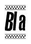 The image is a black and white clipart of the text Bla in a bold, italicized font. The text is bordered by a dotted line on the top and bottom, and there are checkered flags positioned at both ends of the text, usually associated with racing or finishing lines.