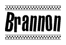 The image contains the text Brannon in a bold, stylized font, with a checkered flag pattern bordering the top and bottom of the text.
