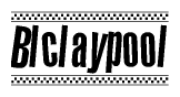 The image contains the text Blclaypool in a bold, stylized font, with a checkered flag pattern bordering the top and bottom of the text.