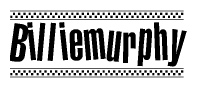 The clipart image displays the text Billiemurphy in a bold, stylized font. It is enclosed in a rectangular border with a checkerboard pattern running below and above the text, similar to a finish line in racing. 