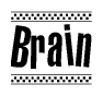 The clipart image displays the text Brain in a bold, stylized font. It is enclosed in a rectangular border with a checkerboard pattern running below and above the text, similar to a finish line in racing. 