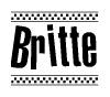 The clipart image displays the text Britte in a bold, stylized font. It is enclosed in a rectangular border with a checkerboard pattern running below and above the text, similar to a finish line in racing. 