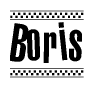 The clipart image displays the text Boris in a bold, stylized font. It is enclosed in a rectangular border with a checkerboard pattern running below and above the text, similar to a finish line in racing. 