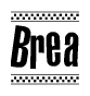 The clipart image displays the text Brea in a bold, stylized font. It is enclosed in a rectangular border with a checkerboard pattern running below and above the text, similar to a finish line in racing. 