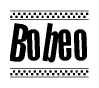 The clipart image displays the text Bobeo in a bold, stylized font. It is enclosed in a rectangular border with a checkerboard pattern running below and above the text, similar to a finish line in racing. 