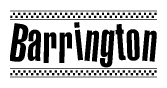 The image contains the text Barrington in a bold, stylized font, with a checkered flag pattern bordering the top and bottom of the text.
