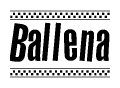 The image contains the text Ballena in a bold, stylized font, with a checkered flag pattern bordering the top and bottom of the text.