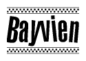 The clipart image displays the text Bayvien in a bold, stylized font. It is enclosed in a rectangular border with a checkerboard pattern running below and above the text, similar to a finish line in racing. 