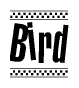 The image contains the text Bird in a bold, stylized font, with a checkered flag pattern bordering the top and bottom of the text.