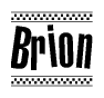 The clipart image displays the text Brion in a bold, stylized font. It is enclosed in a rectangular border with a checkerboard pattern running below and above the text, similar to a finish line in racing. 