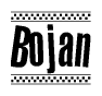 The image contains the text Bojan in a bold, stylized font, with a checkered flag pattern bordering the top and bottom of the text.