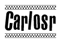 The clipart image displays the text Carlosr in a bold, stylized font. It is enclosed in a rectangular border with a checkerboard pattern running below and above the text, similar to a finish line in racing. 