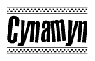 The image contains the text Cynamyn in a bold, stylized font, with a checkered flag pattern bordering the top and bottom of the text.