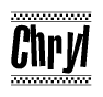 The clipart image displays the text Chryl in a bold, stylized font. It is enclosed in a rectangular border with a checkerboard pattern running below and above the text, similar to a finish line in racing. 