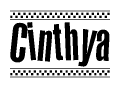 The image contains the text Cinthya in a bold, stylized font, with a checkered flag pattern bordering the top and bottom of the text.