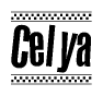 The clipart image displays the text Celya in a bold, stylized font. It is enclosed in a rectangular border with a checkerboard pattern running below and above the text, similar to a finish line in racing. 