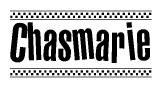 The clipart image displays the text Chasmarie in a bold, stylized font. It is enclosed in a rectangular border with a checkerboard pattern running below and above the text, similar to a finish line in racing. 