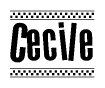 The clipart image displays the text Cecile in a bold, stylized font. It is enclosed in a rectangular border with a checkerboard pattern running below and above the text, similar to a finish line in racing. 