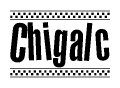 The clipart image displays the text Chigalc in a bold, stylized font. It is enclosed in a rectangular border with a checkerboard pattern running below and above the text, similar to a finish line in racing. 