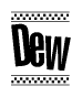The image contains the text Dew in a bold, stylized font, with a checkered flag pattern bordering the top and bottom of the text.