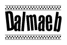 The clipart image displays the text Dalmaeb in a bold, stylized font. It is enclosed in a rectangular border with a checkerboard pattern running below and above the text, similar to a finish line in racing. 