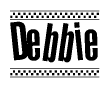 The clipart image displays the text Debbie in a bold, stylized font. It is enclosed in a rectangular border with a checkerboard pattern running below and above the text, similar to a finish line in racing. 
