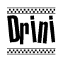 The image contains the text Drini in a bold, stylized font, with a checkered flag pattern bordering the top and bottom of the text.