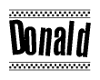 The image contains the text Donald in a bold, stylized font, with a checkered flag pattern bordering the top and bottom of the text.