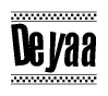 The image contains the text Deyaa in a bold, stylized font, with a checkered flag pattern bordering the top and bottom of the text.