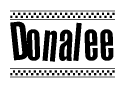 The image contains the text Donalee in a bold, stylized font, with a checkered flag pattern bordering the top and bottom of the text.