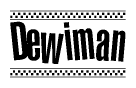 The clipart image displays the text Dewiman in a bold, stylized font. It is enclosed in a rectangular border with a checkerboard pattern running below and above the text, similar to a finish line in racing. 