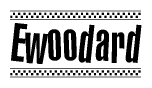 The clipart image displays the text Ewoodard in a bold, stylized font. It is enclosed in a rectangular border with a checkerboard pattern running below and above the text, similar to a finish line in racing. 
