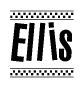 The image contains the text Ellis in a bold, stylized font, with a checkered flag pattern bordering the top and bottom of the text.