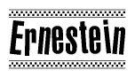 The clipart image displays the text Ernestein in a bold, stylized font. It is enclosed in a rectangular border with a checkerboard pattern running below and above the text, similar to a finish line in racing. 