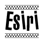 The image contains the text Esiri in a bold, stylized font, with a checkered flag pattern bordering the top and bottom of the text.