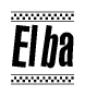 The clipart image displays the text Elba in a bold, stylized font. It is enclosed in a rectangular border with a checkerboard pattern running below and above the text, similar to a finish line in racing. 