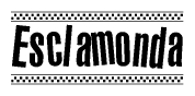 The clipart image displays the text Esclamonda in a bold, stylized font. It is enclosed in a rectangular border with a checkerboard pattern running below and above the text, similar to a finish line in racing. 