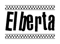 The clipart image displays the text Elberta in a bold, stylized font. It is enclosed in a rectangular border with a checkerboard pattern running below and above the text, similar to a finish line in racing. 
