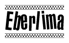 The image contains the text Eberlima in a bold, stylized font, with a checkered flag pattern bordering the top and bottom of the text.