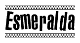 The clipart image displays the text Esmeralda in a bold, stylized font. It is enclosed in a rectangular border with a checkerboard pattern running below and above the text, similar to a finish line in racing. 