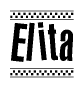 The image contains the text Elita in a bold, stylized font, with a checkered flag pattern bordering the top and bottom of the text.