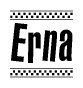 The clipart image displays the text Erna in a bold, stylized font. It is enclosed in a rectangular border with a checkerboard pattern running below and above the text, similar to a finish line in racing. 