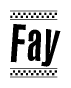 The image contains the text Fay in a bold, stylized font, with a checkered flag pattern bordering the top and bottom of the text.