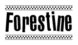 The clipart image displays the text Forestine in a bold, stylized font. It is enclosed in a rectangular border with a checkerboard pattern running below and above the text, similar to a finish line in racing. 
