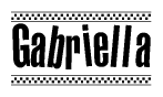 The image contains the text Gabriella in a bold, stylized font, with a checkered flag pattern bordering the top and bottom of the text.