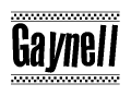 The image contains the text Gaynell in a bold, stylized font, with a checkered flag pattern bordering the top and bottom of the text.