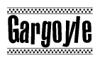 The image contains the text Gargoyle in a bold, stylized font, with a checkered flag pattern bordering the top and bottom of the text.
