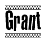 The clipart image displays the text Grant in a bold, stylized font. It is enclosed in a rectangular border with a checkerboard pattern running below and above the text, similar to a finish line in racing. 