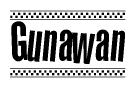 The image contains the text Gunawan in a bold, stylized font, with a checkered flag pattern bordering the top and bottom of the text.